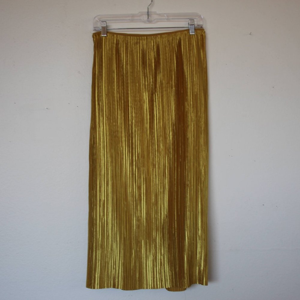 Anthropologie Pleated Metallic Gold Skirt US6 UK10 - Picture 2 of 3